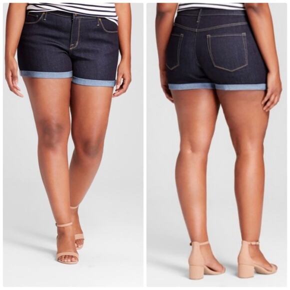 Ava & Viv Women's Plus Size Denim Midi Shorts,‎ Dark Denim Wash Size 24W - Picture 1 of 5